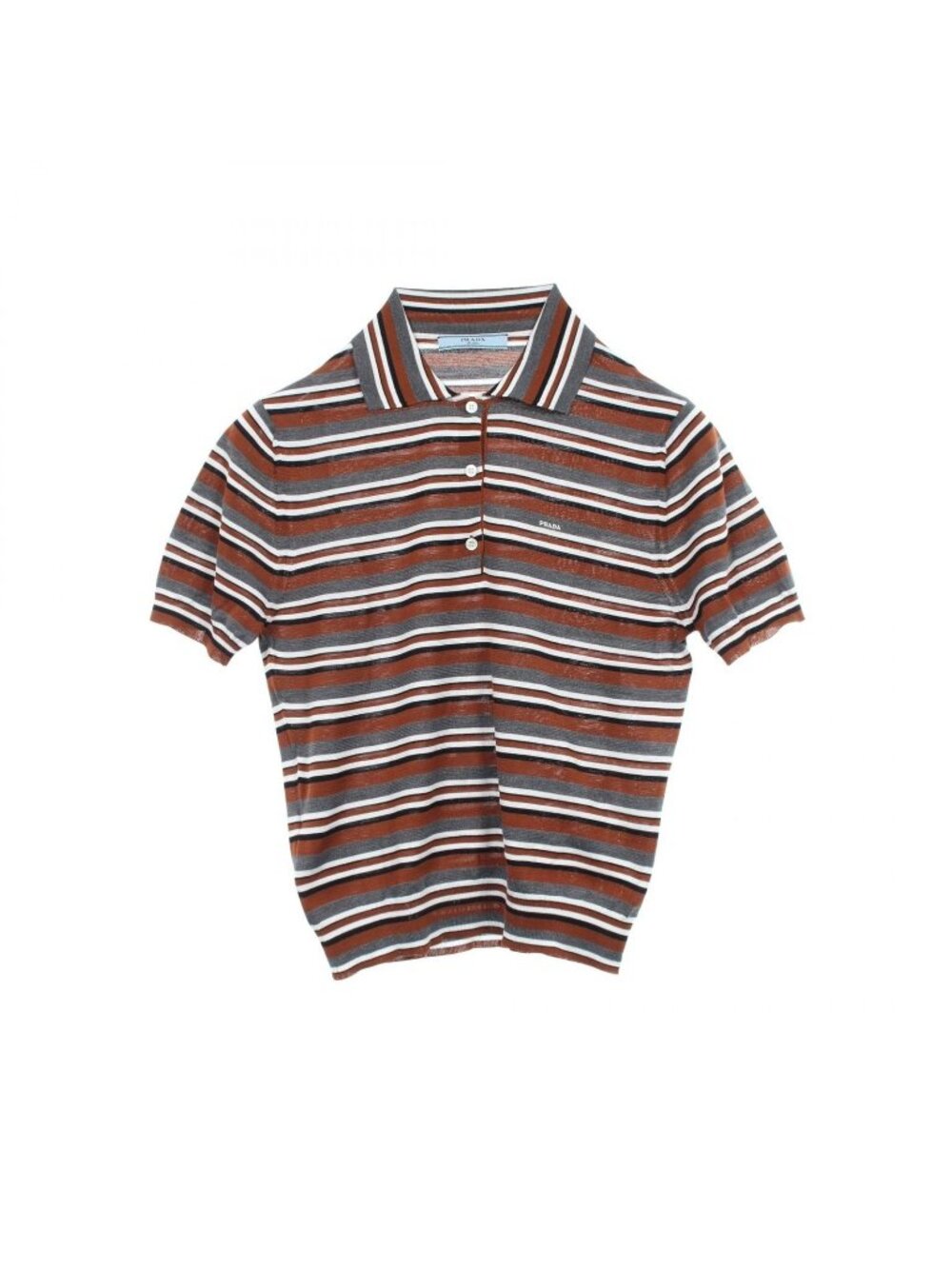Prada Polo Shirt Border Short Sleeve Cotton Silk